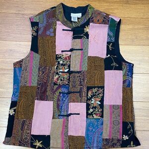 Vintage Coldwater Creek Wool Patchwork Sleeveless Vest with Toggle Closures sz L